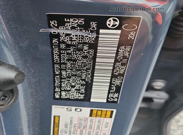 JTDACAAJ3S3019068 2025 TOYOTA CROWN Blue Vista de la etiqueta del VIN