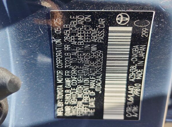 JTDACAAJ7S3025259 2025 TOYOTA CROWN Blue VIN კოდის სტიკერის ხედი