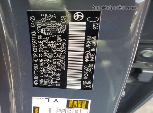 JTDACAAU1S3059613 2025 TOYOTA PRIUS Gray Vista del compartimento del motor