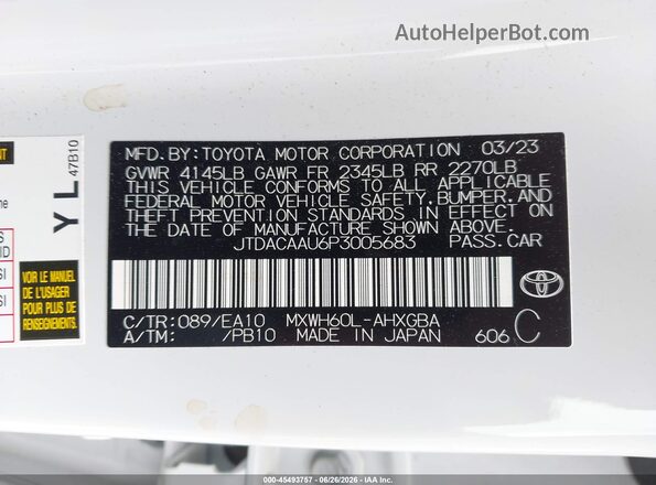 JTDACAAU6P3005683 2023 TOYOTA PRIUS Белый Вид подкапотного пространства