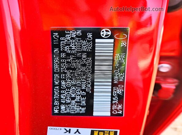 JTDACAAU6R3043384 2024 TOYOTA PRIUS Red Widok komory silnika