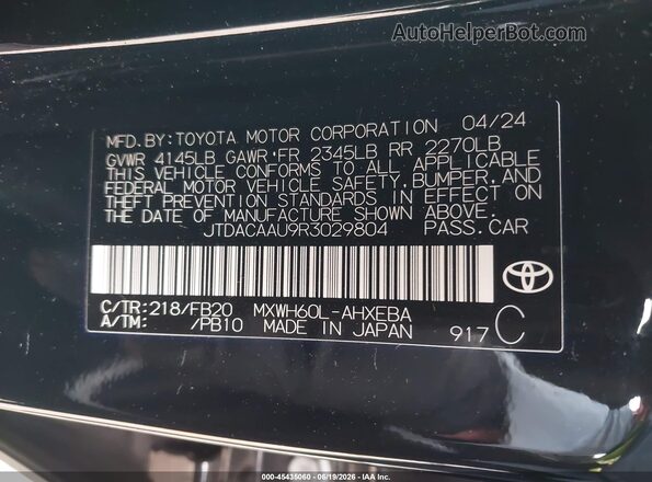 JTDACAAU9R3029804 2024 TOYOTA PRIUS Черный Вид подкапотного пространства