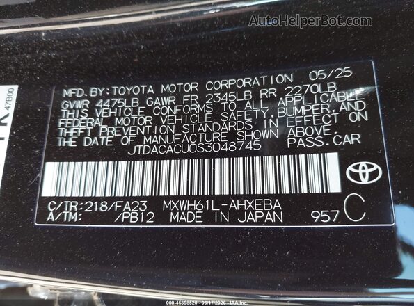 JTDACACU0S3048745 2025 TOYOTA PRIUS PLUG-IN HYBRID Black Engine compartment view