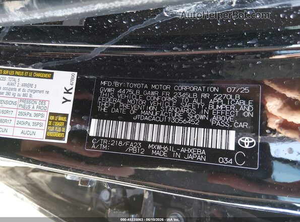 JTDACACU1T3056452 2026 TOYOTA PRIUS PLUG-IN HYBRID Black Vista de la etiqueta del VIN