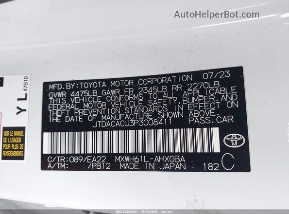 JTDACACU3P3008411 2023 TOYOTA PRIUS PRIME White Շարժիչի բաժամունքի տեսք