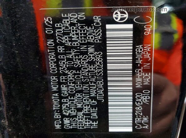 JTDADABU1S3025893 2025 TOYOTA PRIUS Black Vista de la etiqueta del VIN
