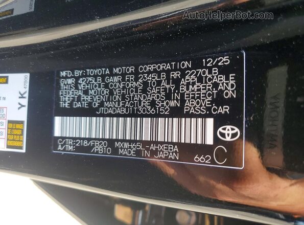 JTDADABU1T3036152 2026 TOYOTA PRIUS Black Engine compartment view