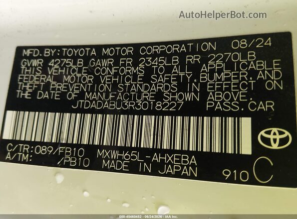 JTDADABU3R3018227 2024 TOYOTA PRIUS White Вид підкапотного простору