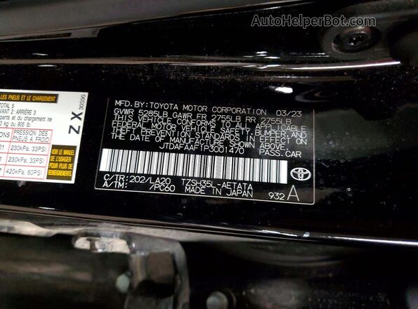 JTDAFAAF1P3001470 2023 TOYOTA CROWN Black Вид наклейки з VIN-кодом