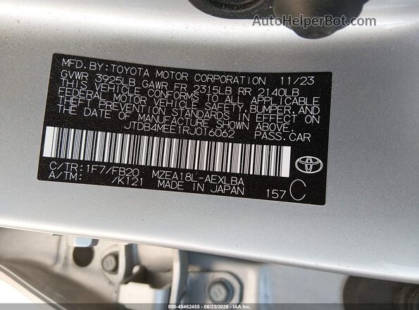 JTDB4MEE1RJ016062 2024 TOYOTA COROLLA Silver Vista del compartimento del motor