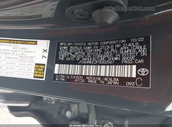 JTDB4MEE2P3002561 2023 TOYOTA COROLLA Gray Вид підкапотного простору