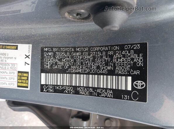 JTDB4MEE2PJ010445 2023 TOYOTA COROLLA Blue Շարժիչի բաժամունքի տեսք