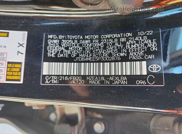 JTDB4MEE5P3002876 2023 TOYOTA COROLLA Black Շարժիչի բաժամունքի տեսք