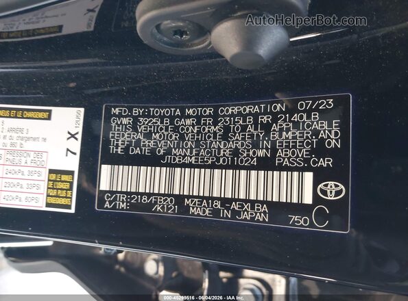 JTDB4MEE5PJ011024 2023 TOYOTA COROLLA Black Widok komory silnika