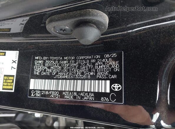 JTDB4MEE6T3032818 2026 TOYOTA COROLLA Black Շարժիչի բաժամունքի տեսք