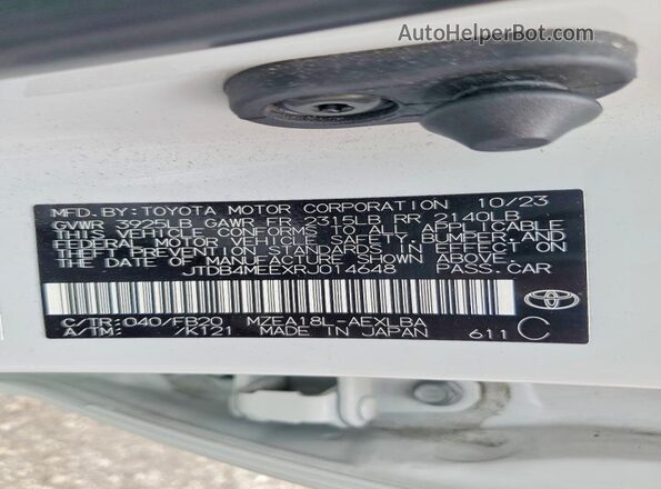 JTDB4MEEXRJ014648 2024 TOYOTA COROLLA White Engine compartment view