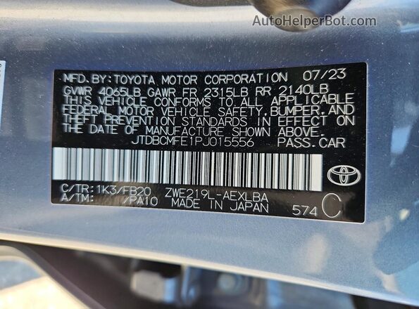 JTDBCMFE1PJ015556 2023 TOYOTA COROLLA Blue Vista de la etiqueta del VIN