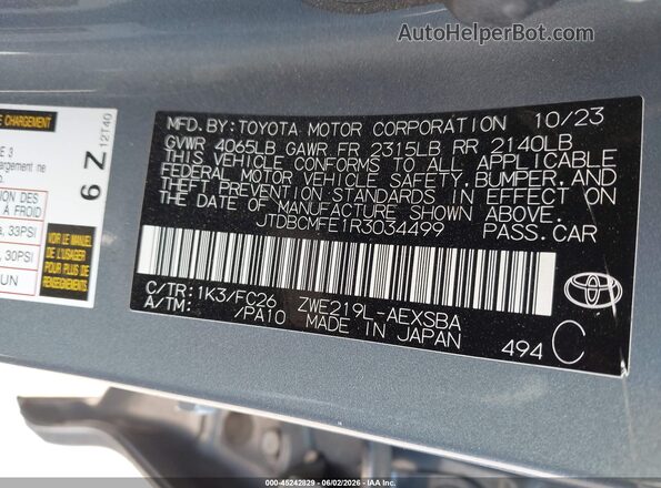 JTDBCMFE1R3034499 2024 TOYOTA COROLLA Light Blue Engine compartment view