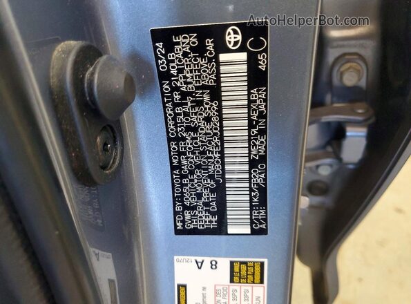 JTDBCMFE2RJ028996 2024 TOYOTA COROLLA Blue VIN sticker view