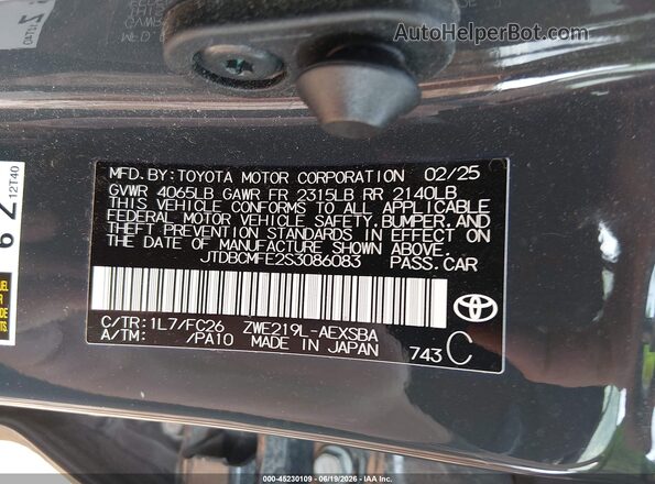 JTDBCMFE2S3086083 2025 TOYOTA COROLLA Gray Engine compartment view