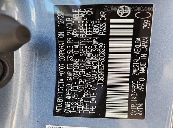 JTDBCMFE3P3008239 2023 TOYOTA COROLLA Blue 