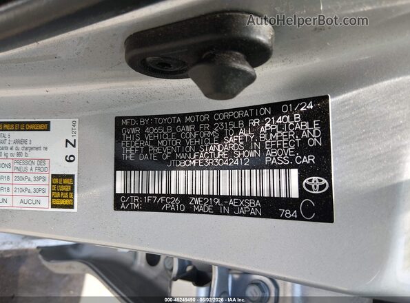 JTDBCMFE3R3042412 2024 TOYOTA COROLLA Silver Շարժիչի բաժամունքի տեսք