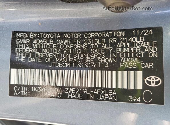 JTDBCMFE3S3076114 2025 TOYOTA COROLLA Blue Engine compartment view