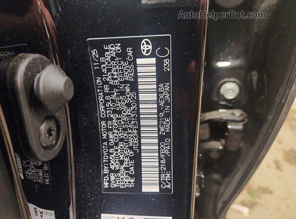 JTDBCMFE3T3130125 2026 TOYOTA COROLLA Black Vista de la etiqueta del VIN