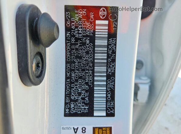 JTDBCMFE4P3023459 2023 TOYOTA COROLLA White Вид наклейки з VIN-кодом
