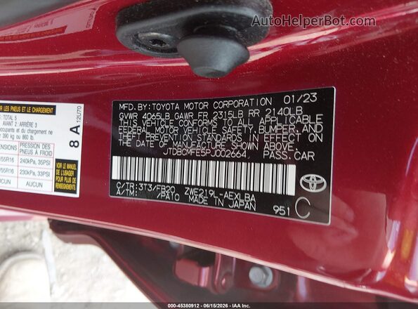 JTDBCMFE5PJ002664 2023 TOYOTA COROLLA Красный Вид подкапотного пространства