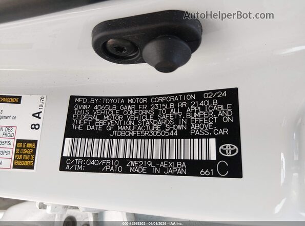 JTDBCMFE5R3050544 2024 TOYOTA COROLLA White Vista del compartimento del motor
