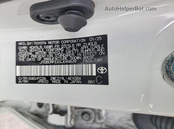 JTDBCMFE6SJ044639 2025 TOYOTA COROLLA Белый 