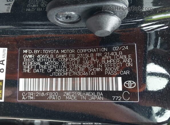 JTDBCMFE7R3046141 2024 TOYOTA COROLLA Black Շարժիչի բաժամունքի տեսք