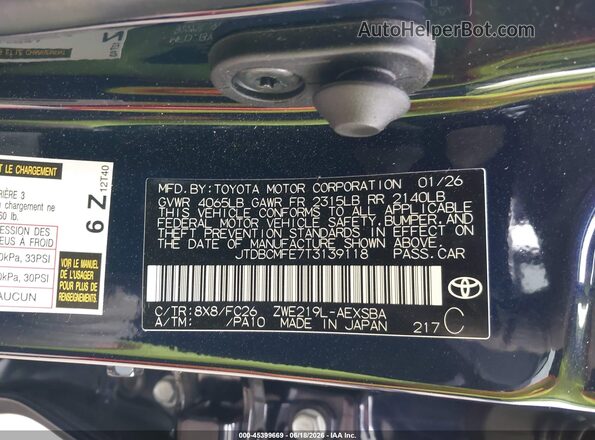 JTDBCMFE7T3139118 2026 TOYOTA COROLLA HYBRID Black ძრავის განყოფილების ხედი