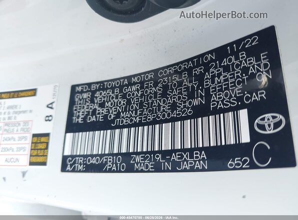JTDBCMFE8P3004526 2023 TOYOTA COROLLA White Engine compartment view