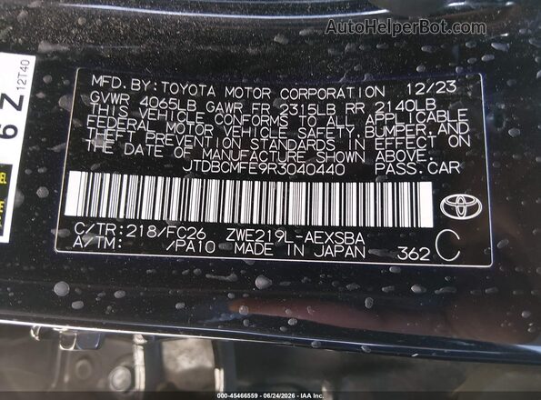 JTDBCMFE9R3040440 2024 TOYOTA COROLLA Black Vista del compartimento del motor
