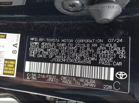 JTDBCMFE9R3066598 2024 TOYOTA COROLLA Black Вид підкапотного простору