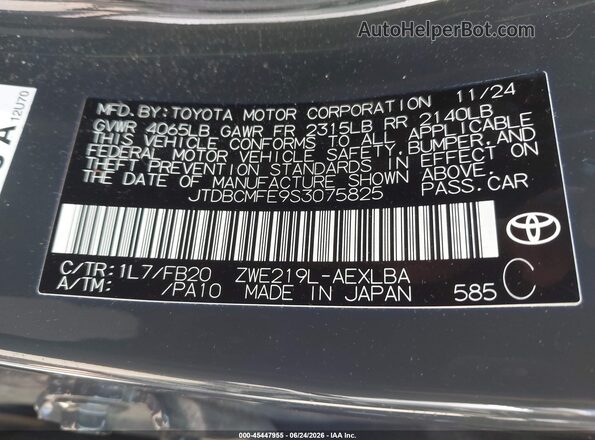 JTDBCMFE9S3075825 2025 TOYOTA COROLLA Gray Widok komory silnika