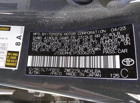 JTDBDMHE1P3006273 2023 TOYOTA COROLLA Gray Vista del compartimento del motor