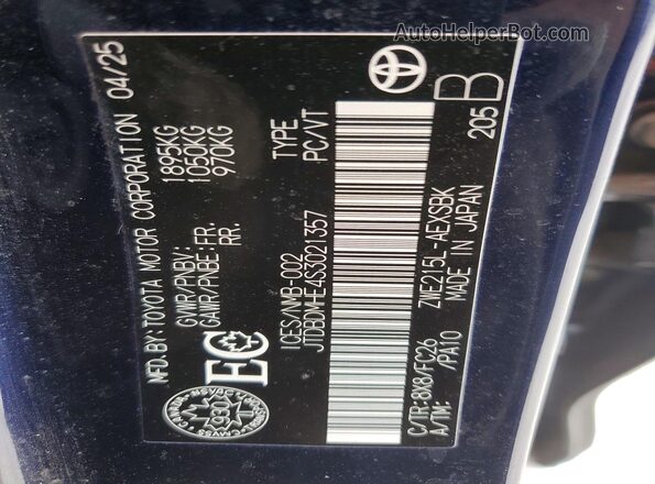 JTDBDMHE4S3021357 2025 TOYOTA COROLLA Синий Вид подкапотного пространства