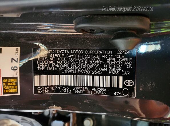 JTDBDMHE5R3012645 2024 TOYOTA COROLLA Gray 