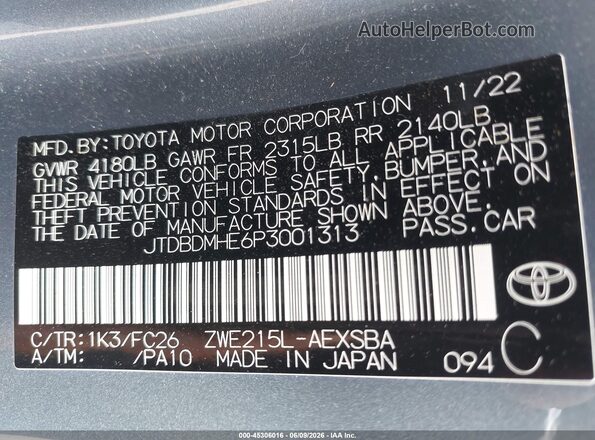 JTDBDMHE6P3001313 2023 TOYOTA COROLLA Gray Vista del compartimento del motor