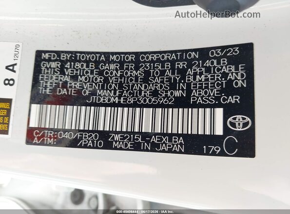 JTDBDMHE8P3005962 2023 TOYOTA COROLLA White Շարժիչի բաժամունքի տեսք