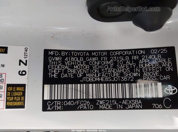 JTDBDMHE8SJ013872 2025 TOYOTA COROLLA Белый Вид подкапотного пространства