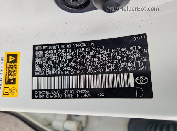 JTDBVRBD1HA002702 2017 TOYOTA MIRAI White Vista del compartimento del motor