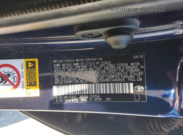 JTDBVRBD7JA004525 2018 TOYOTA MIRAI Синий Вид подкапотного пространства