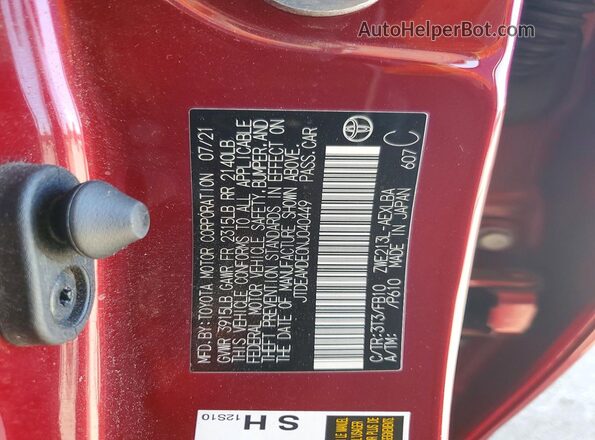 JTDEAMDE0NJ040449 2022 TOYOTA COROLLA Red 