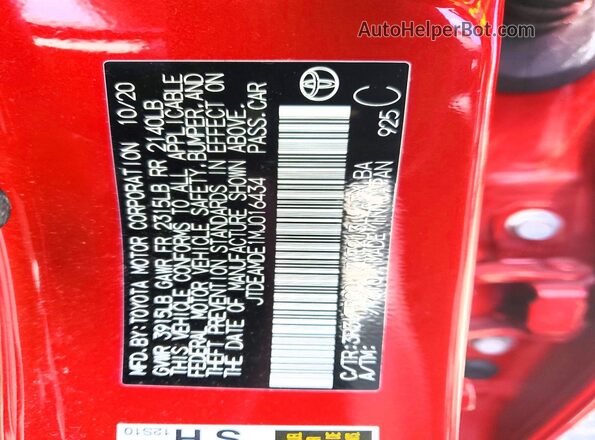 JTDEAMDE1MJ016434 2021 TOYOTA COROLLA Red 