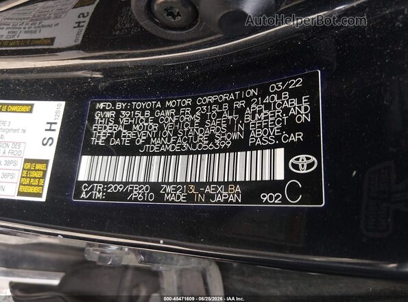 JTDEAMDE3NJ056399 2022 TOYOTA COROLLA Черный Вид подкапотного пространства