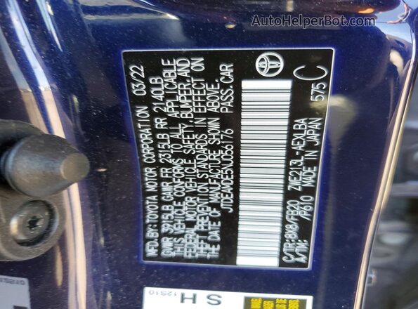 JTDEAMDE5NJ056176 2022 TOYOTA COROLLA Blue 